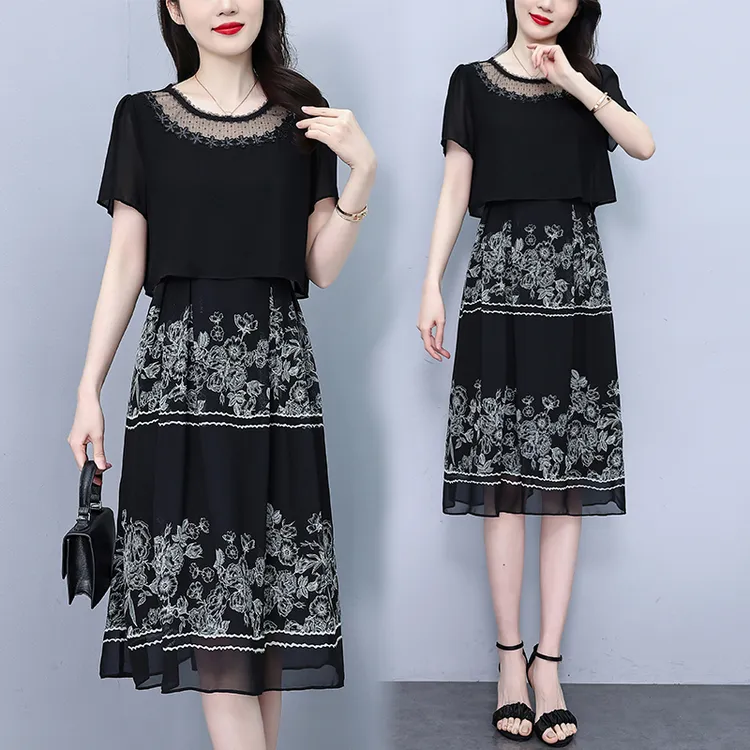 减龄轻奢高档假两件连衣裙女2025夏季新款显瘦中长款裙子