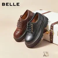 百丽复古厚底牛津鞋女25秋季新款真皮增高软底舒适英伦风休闲单鞋