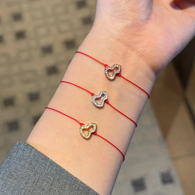 925银合成锆石手链 福禄新款葫芦红绳手链本命年镂空手工编织手链