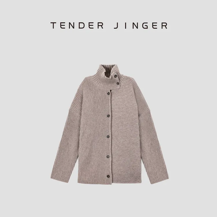 Tender Jinger｜老钱重磅绵羊毛立领不对称开衫T54DDD50251