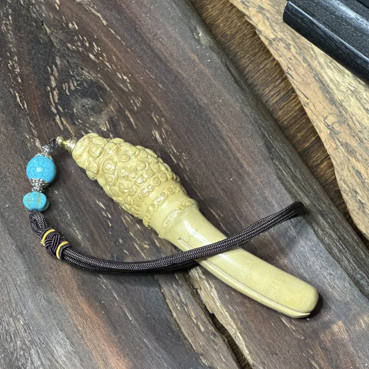 手工制作烟斗清理棒 黄色竹根 大根钉 嵌琥珀