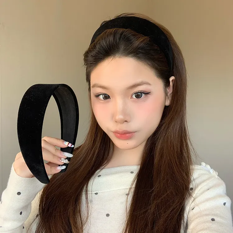 田中杏奈anna同款黑色丝绒宽边发箍女2025新款发卡高颅顶头箍发饰
