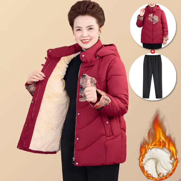 中年妈妈冬装加绒棉服阔太太冬季加厚棉袄中老年新中式国风外套