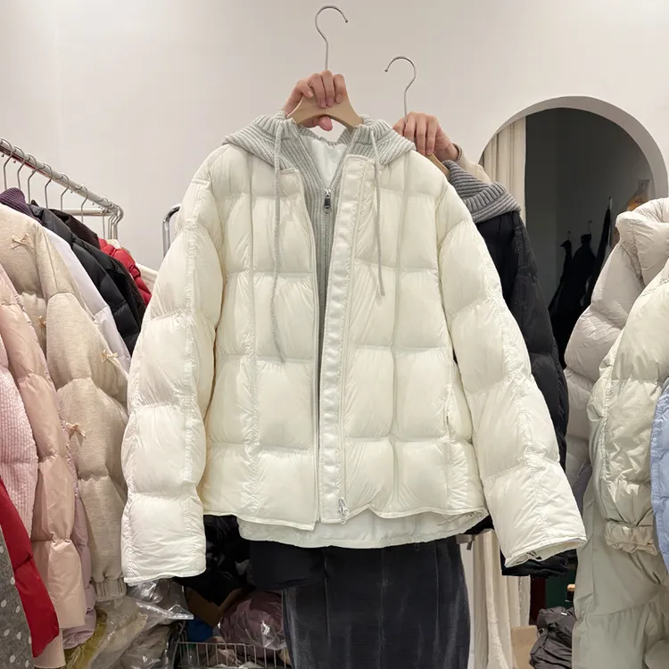 2025年冬新款羽绒服女短款针织连帽假两件韩系宽松超好看爆款外套