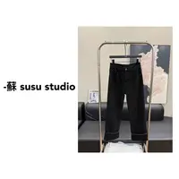 MM黑色弹力卷边牛仔九分裤女直筒宽松显瘦长裤128