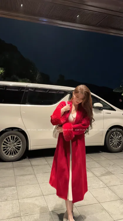 【金熙·SALAD】烈日红玫瑰 超大毛领双面呢子韩版大衣