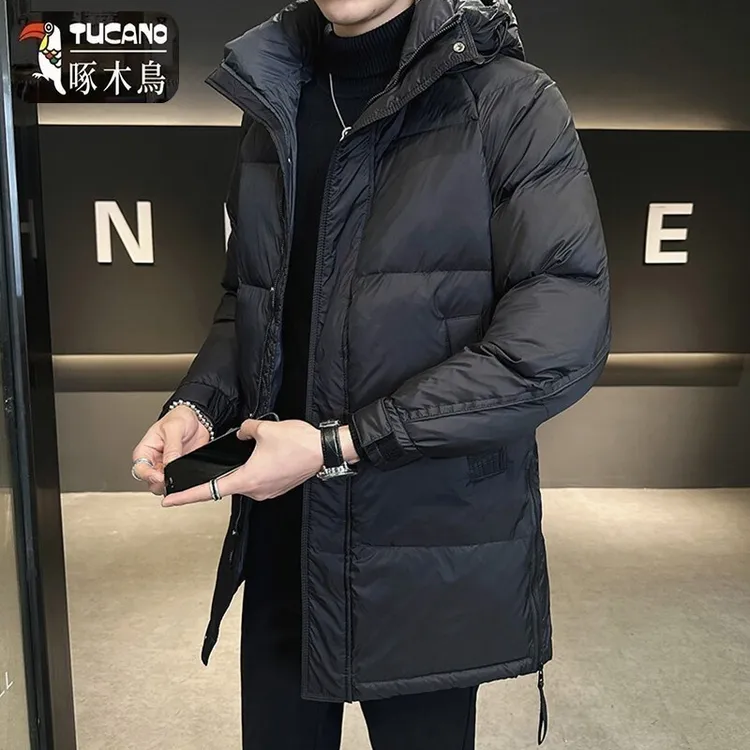 啄木鸟正品中长款男士防寒服冬季新款连帽保暖休闲防寒中厚款外套