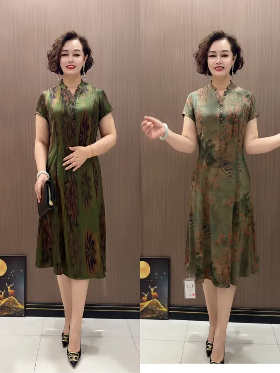 118款时尚气质宽松夏季中长款遮肚显瘦洋气连衣裙