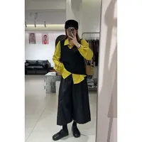 【小个家】“黄色枫叶”黑色马甲姜黄色衬衫两件套