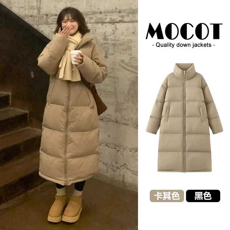 长款羽绒服女2025年冬季新款小个子加厚过膝卡其色白鸭绒保暖外套