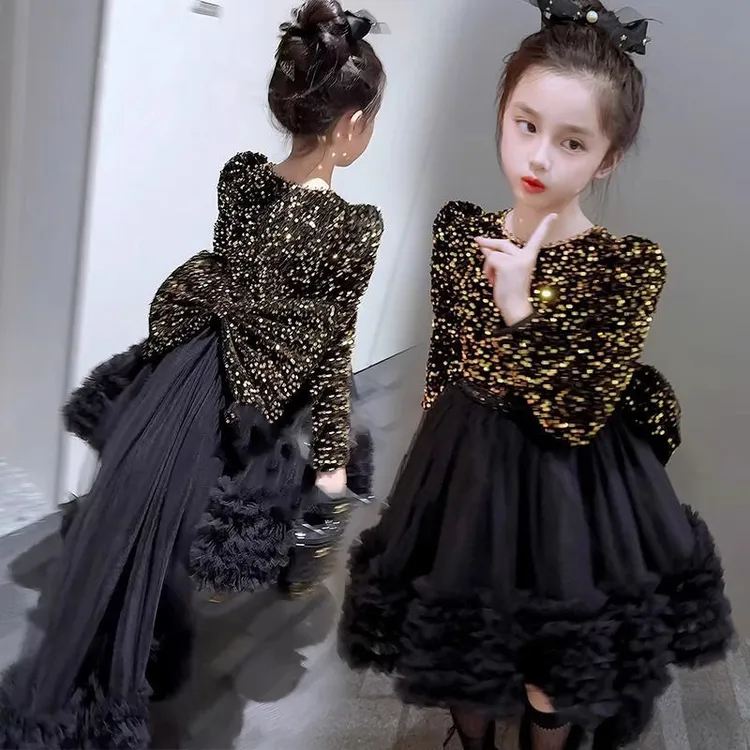 女童连衣裙秋冬秋冬季加绒洋气新款裙子蓬蓬儿童礼服生日公主