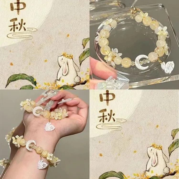 非金属树脂手链 桂兔望月金桂飘香中秋串珠手链女金桂飘香礼物