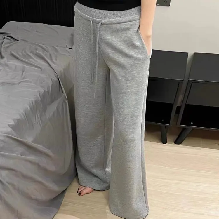 韩国东大门2025秋季新款高腰百搭显瘦系带松紧腰休闲直筒裤卫裤潮