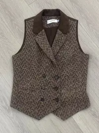 【红姐推荐】雅·复古毛呢双排扣修身显瘦拼接西装领马甲（新年福利）