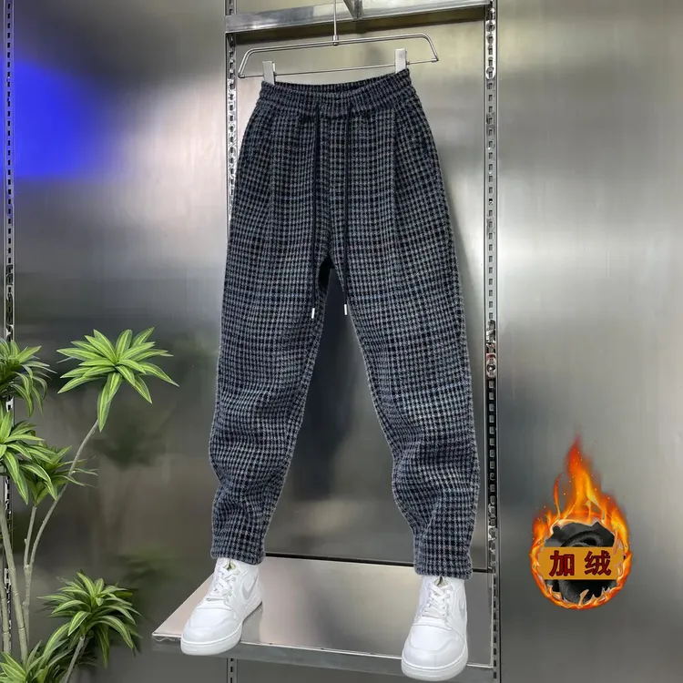 冬季新款针织加绒加厚重磅定制布料抗皱保暖防寒时尚潮流休闲男裤