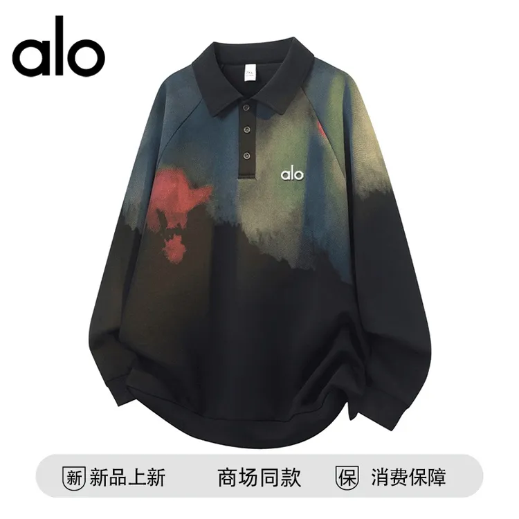 【奥特莱斯】品牌折扣 秋季日系扎染Polo衫卫衣男撞色翻领情侣上衣
