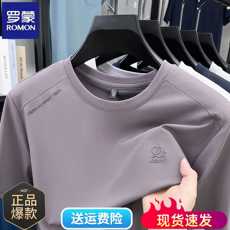 罗蒙男士夏季短袖t恤凉爽冰丝透气薄款轻奢痞帅高级感慵懒风男装