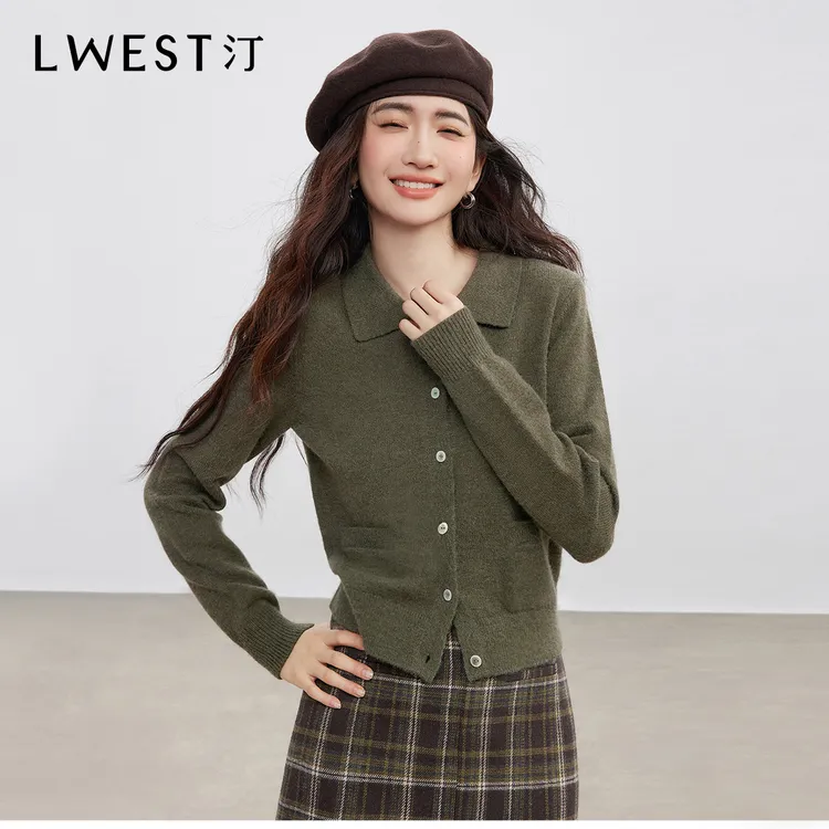 Z朗文斯汀2025冬新款优雅显瘦亲肤毛衣显瘦复古polo领针织开衫