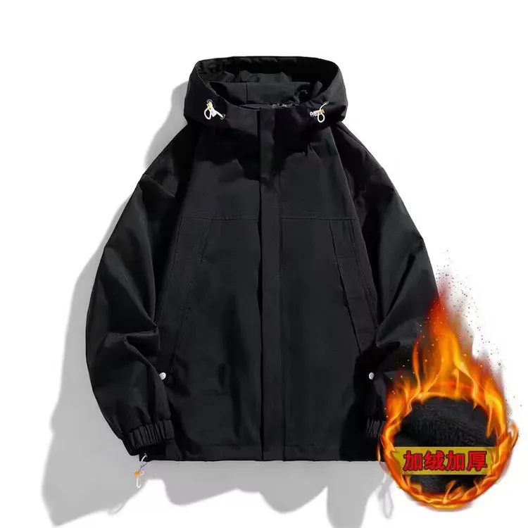 【加绒保暖】美式工装加绒加厚夹克男款秋冬季户外连帽风衣外套2367