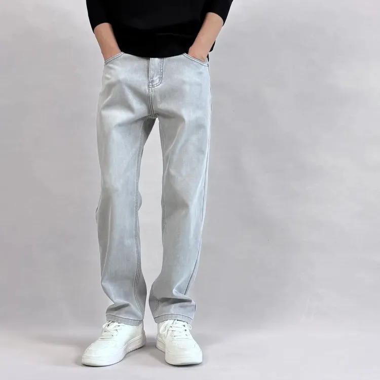 【宽松直筒】弹力秋冬加厚加绒牛仔裤男款银灰浅色水洗休闲百搭显瘦