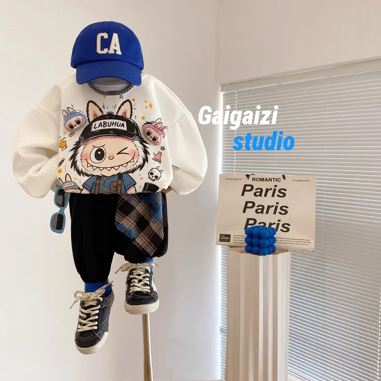 中大童男女童秋季爆款潮流BUBU卡通时尚上衣儿童宽松韩系时髦卫衣