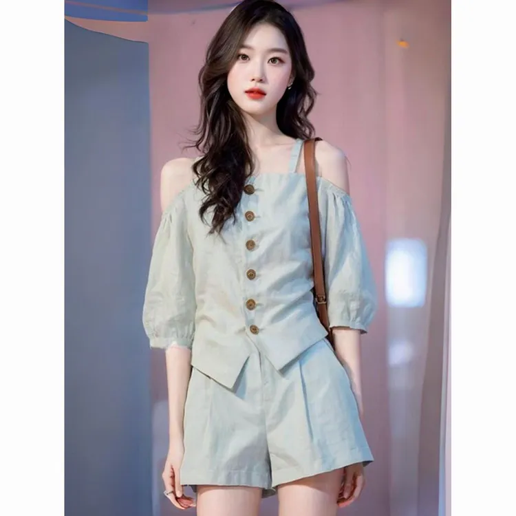 新百伦【断码清仓】2025新款时尚夏装搭配一整套韩系独特绝美一字肩