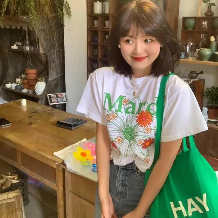 100%纯棉短袖银同款雏菊印花上衣韩国Mardi宽松夏季女装T恤ins潮