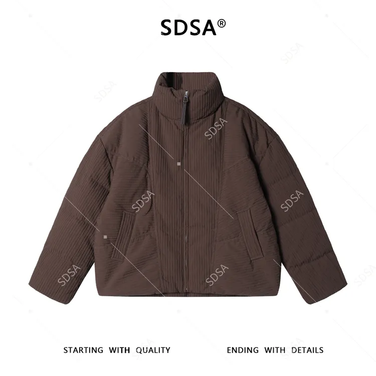 SDSA男士秋冬新款痞帅男装复古竖纹羽绒服百搭时尚立领外套宽松