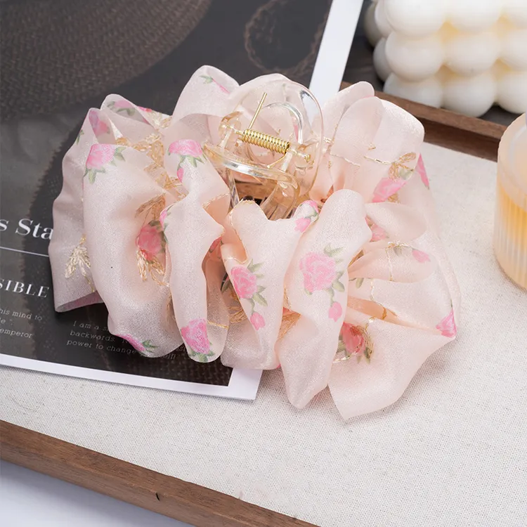 氛围感配饰发夹2025新款褶皱款气质百搭网纱款简约优雅抓夹时尚