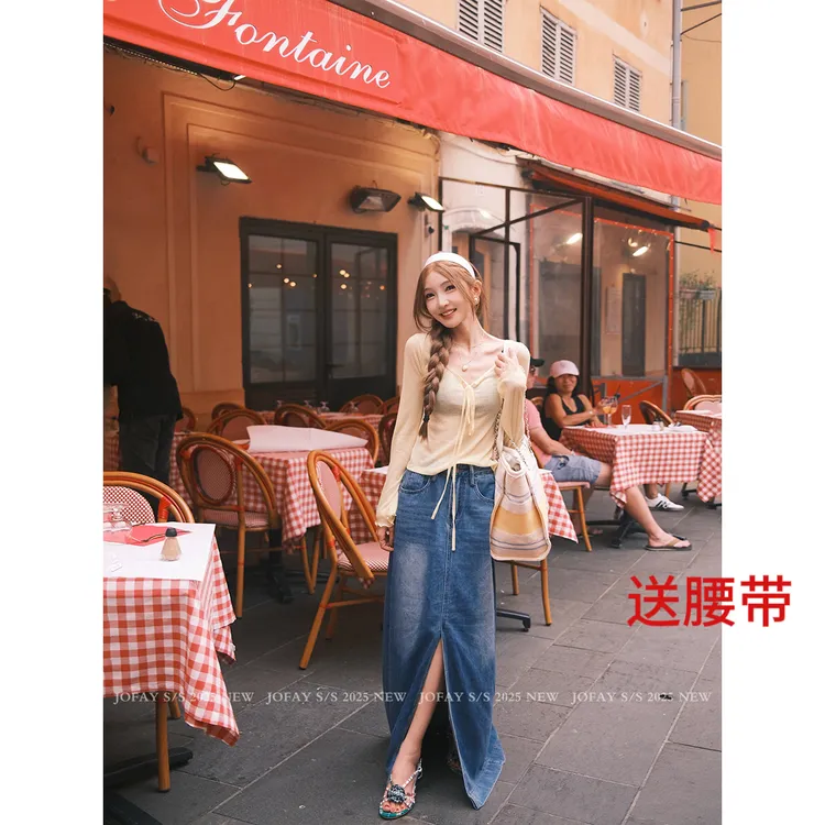 【CHASING LIGHT】|巴塞罗那裙|前开叉牛仔半身裙 Q2032