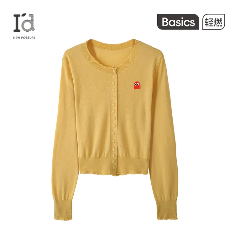 I'd/爱帝早秋小怪兽标羊毛针织开衫薄款小外搭休闲风百搭短上衣