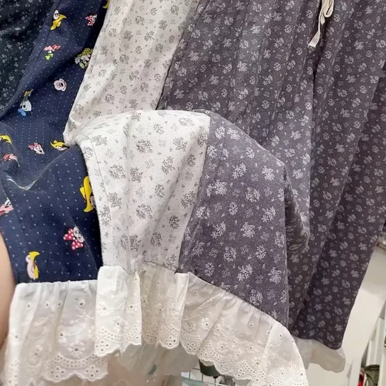 新款韩版新疆长绒棉碎花米奇花边睡裤女带兜百搭甜美遛弯家居长裤