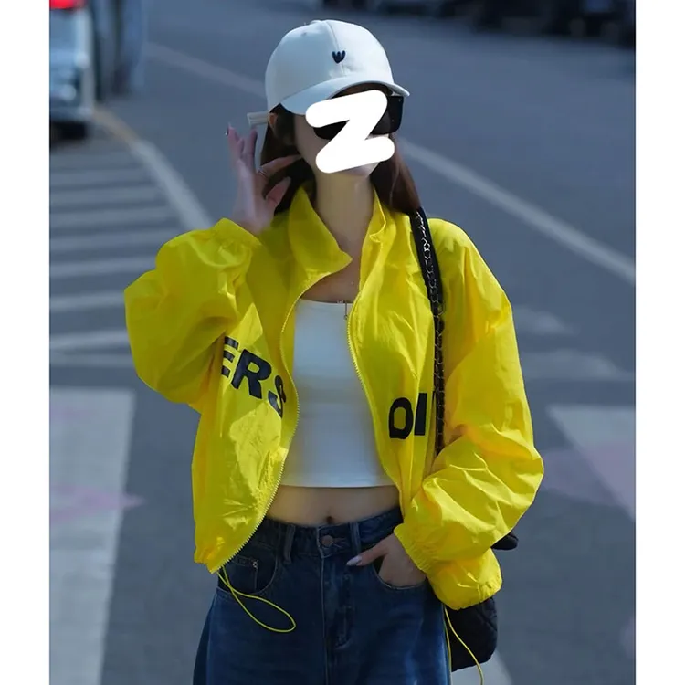 美式短款印花立领防晒衣外套女夏季2025新款小个子透气薄款防晒服