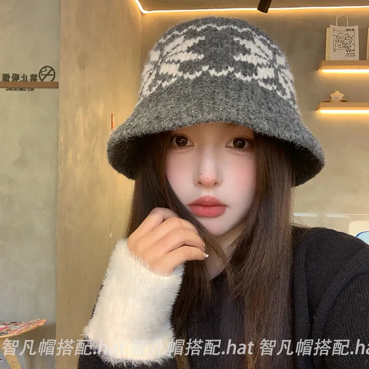 【羊毛费尔岛渔夫帽】秋冬季女款大头围羊毛帽子女盆帽显脸小水桶帽