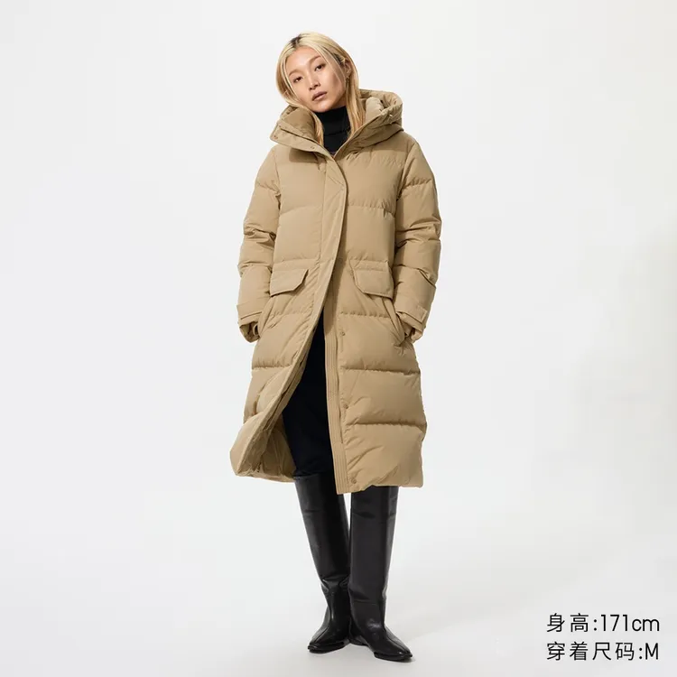 优衣库女装高级保暖羽绒长大衣/老爸评测外套夹克25秋冬481014