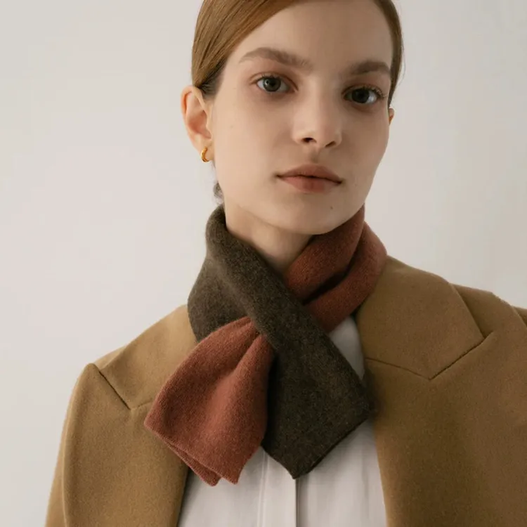 100%羊毛穿插式围巾女秋冬韩版拼色交叉护颈保暖围脖高档穿孔围巾