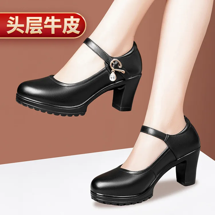 澳曼琳女士单鞋新款真皮圆头不累脚舒服旗袍模特走秀专用高跟鞋女