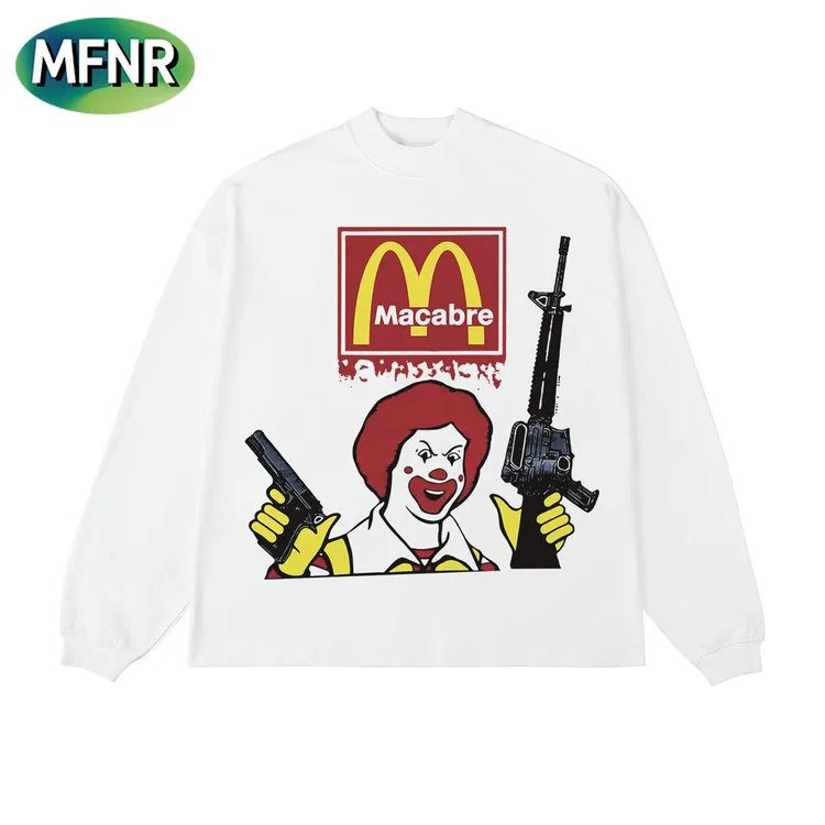 美式潮牌印花长袖男街头小众设计感重磅纯棉秋冬圆领打底T恤上衣