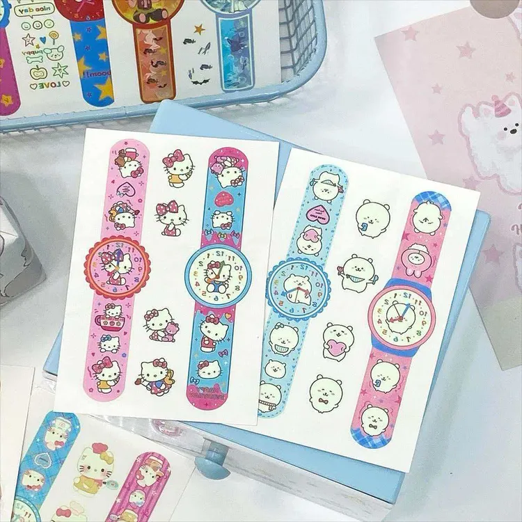 原创卡通手表贴纸转印夜晚发光贴纸防水印粘贴纸