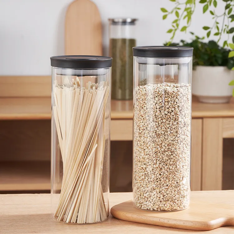 1600ml两只装高硼硅玻璃面条挂面按压式密封罐五谷杂粮干货茶叶罐