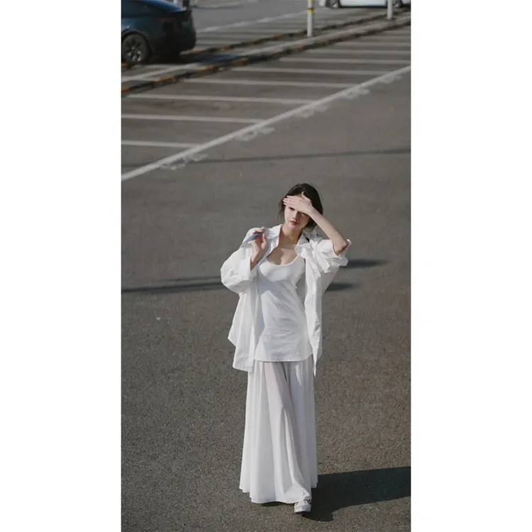 简约时尚休闲风宽松显瘦POLO领长袖衬衫上衣收腰小众吊带连衣裙女