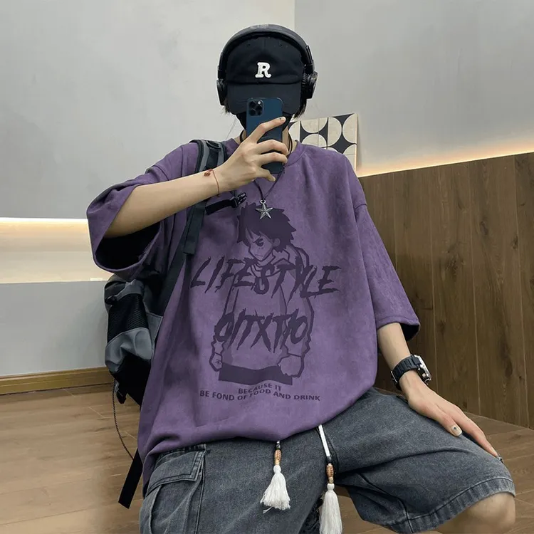 T恤男款新款夏季潮流宽松青少年初中高中生潮牌男生重磅短袖