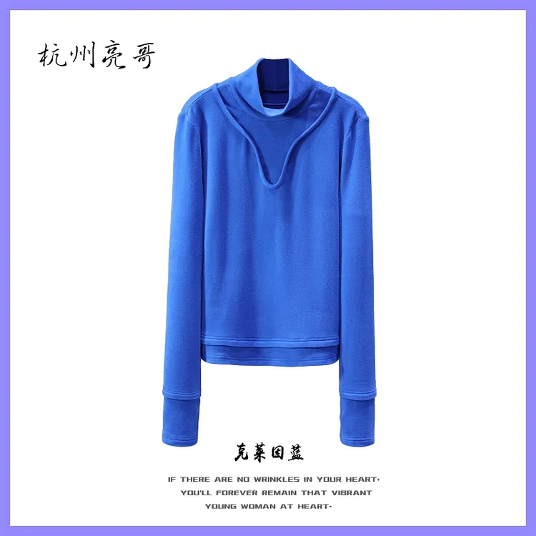 【亮哥欧货女装】冬季高领加绒德绒《孔雀蓝》高弹显瘦打底上衣260128