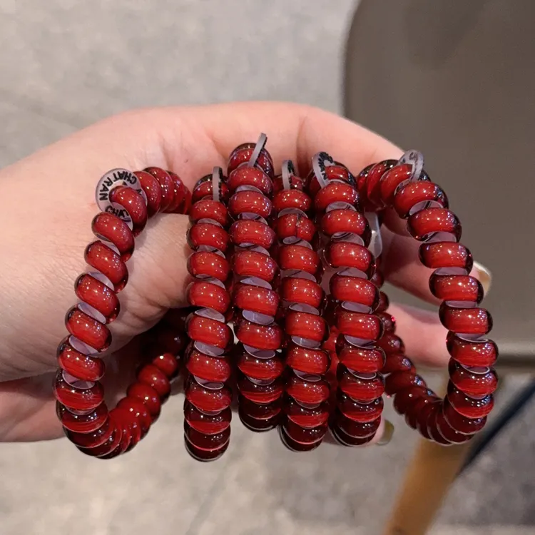 安可拉红高品质无痕电话线发圈不勒头绳女发绳2025新款扎头发皮筋