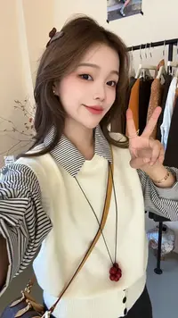 【简单爱】拼接时尚百搭女针织条纹毛针织衫3124