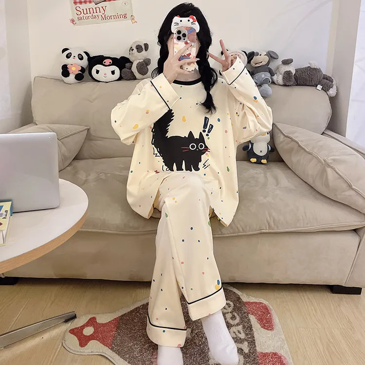 100%全棉睡衣女款爆款2025新款春秋季薄款纯棉长袖学生可爱家居服