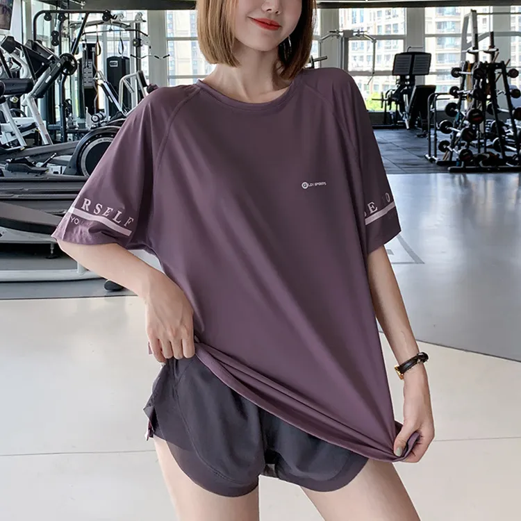 瑜伽服T恤运动装女夏季大码胖mm宽松速干上衣健身房跑步健身服潮
