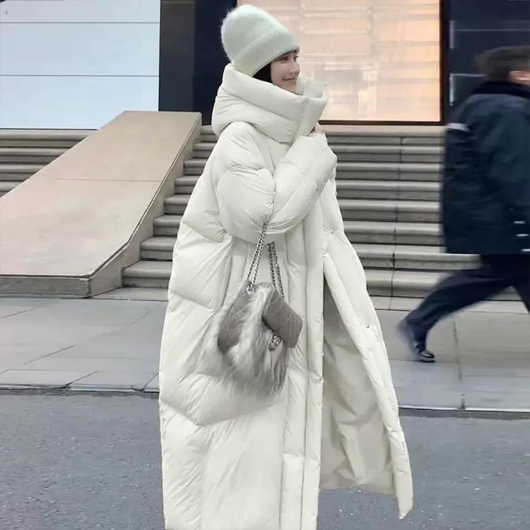 海翔羽绒服高充绒量新款冬季女鸭绒平湖工厂高级感外套长款批发