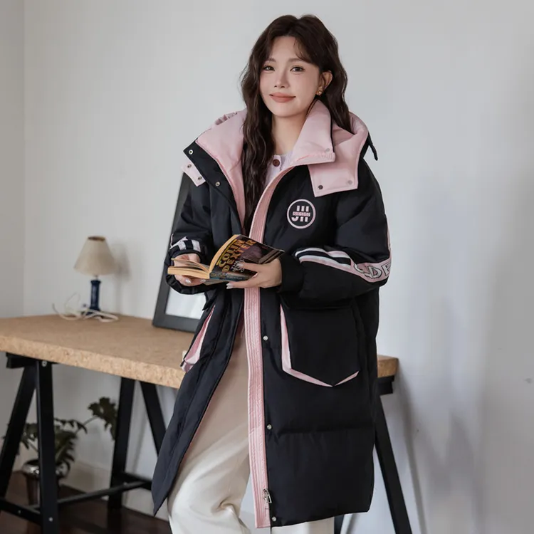 大码羽绒服胖妹妹2025冬季新款时尚显瘦遮肉白鸭绒填充撞色厚外套