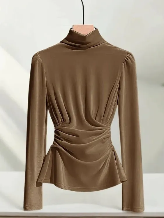 新款简约气质轻奢风百搭衬衫小众常规显瘦秋季春季法式金丝绒上衣